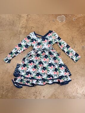 Cheeky Plum floral and stripe long-sleeve tiered dress girls size 6